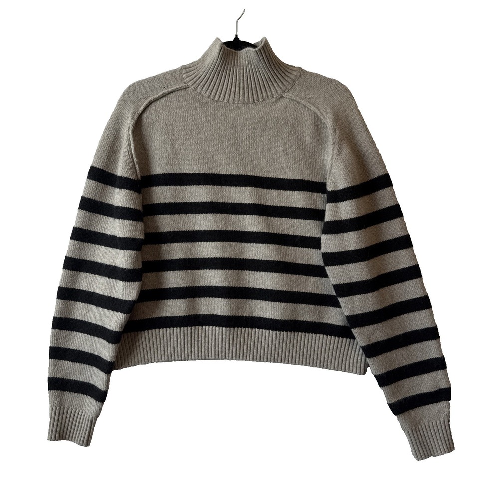 H&M Wool Blend Stripe Mock Turtleneck Knit‎ Sweater S French Girl Quiet Luxury